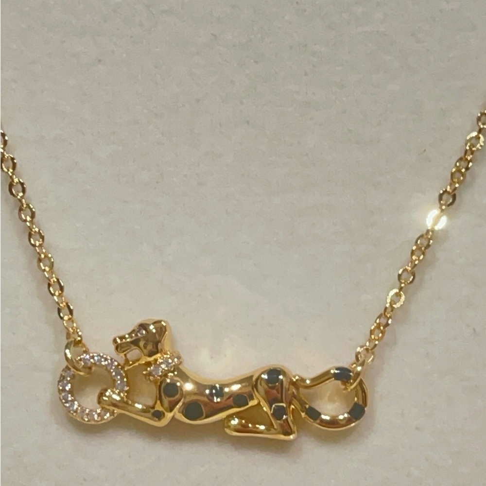 Gold Tone Leopard Pendant Necklace with Black Spot Accents